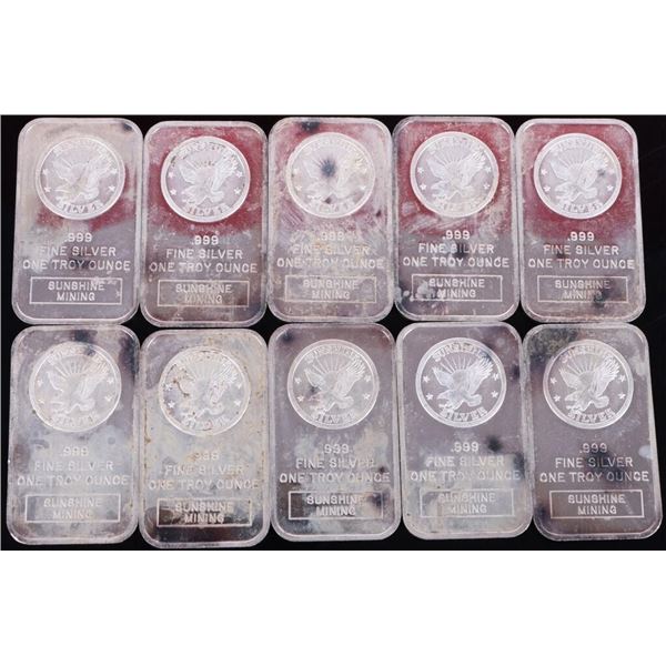 FINE SILVER 1 TROY OZ SUNSHINE MINING BULLION-(10)