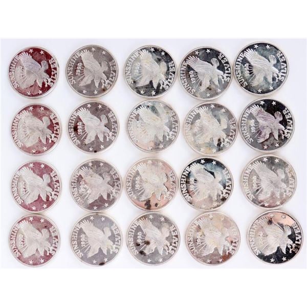 FINE SILVER 1 TOZ 1990 SUNSHINE BULLION COINS-(20)