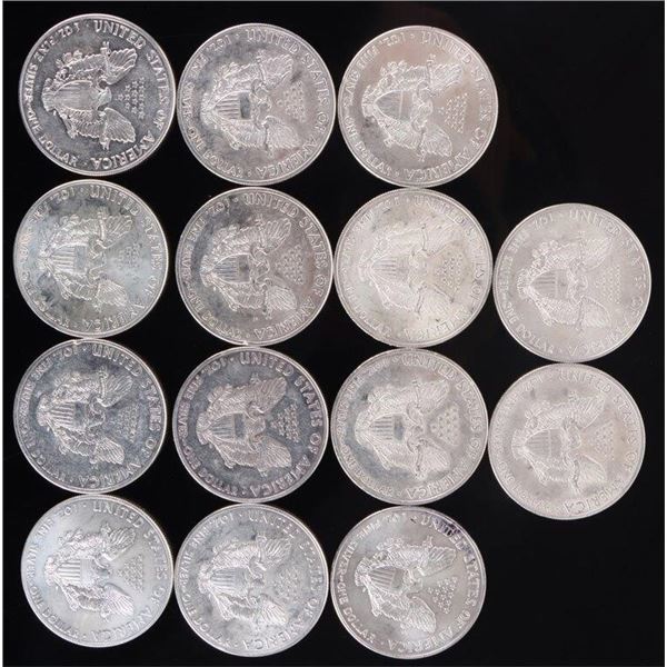 AMERICAN SILVER EAGLE 1 TROY OZ LOT OF 14