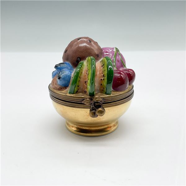 Decor Ceram Limoges Trinket Box, Ice Cream Sundae w/Fruit