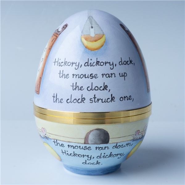 Elliot Hall Enamel Egg Shaped Box, Hickory Dickory Dock