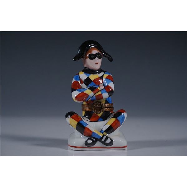 Limoges France Figurine Trinket Box, Harlequin