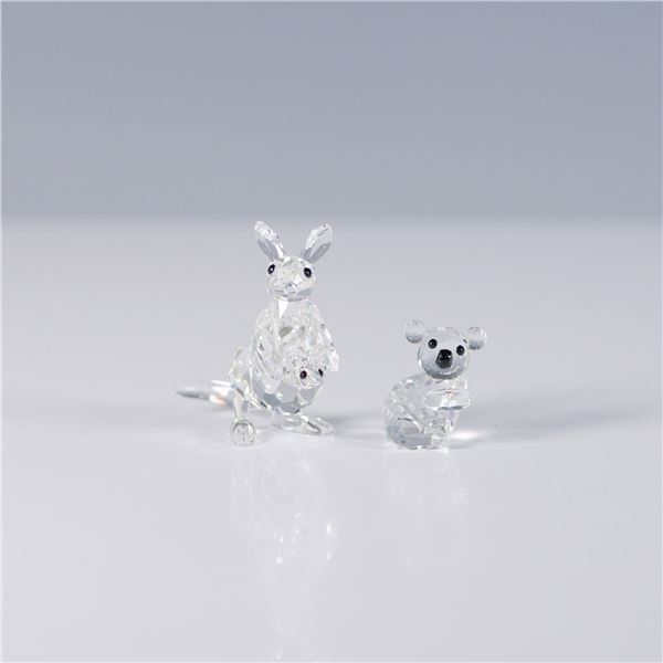2pc Swarovski Silver Crystal Figurine, Kangaroo with Joey & Koala