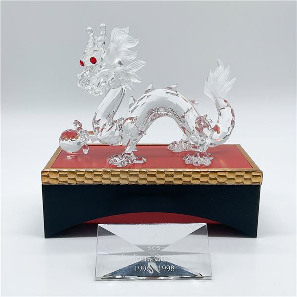 3pc Swarovski Crystal Figurine, Dragon + Plaque, Base 208398