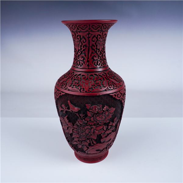 Cinnabar Lacquer Vase, Gold Interior