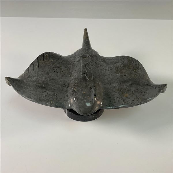 Fossil Stone Stingray Figurine, Artist Signed