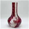 Image 1 : Art Glass Vase, Red Overlay with Floral Engraving