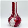 Image 2 : Art Glass Vase, Red Overlay with Floral Engraving