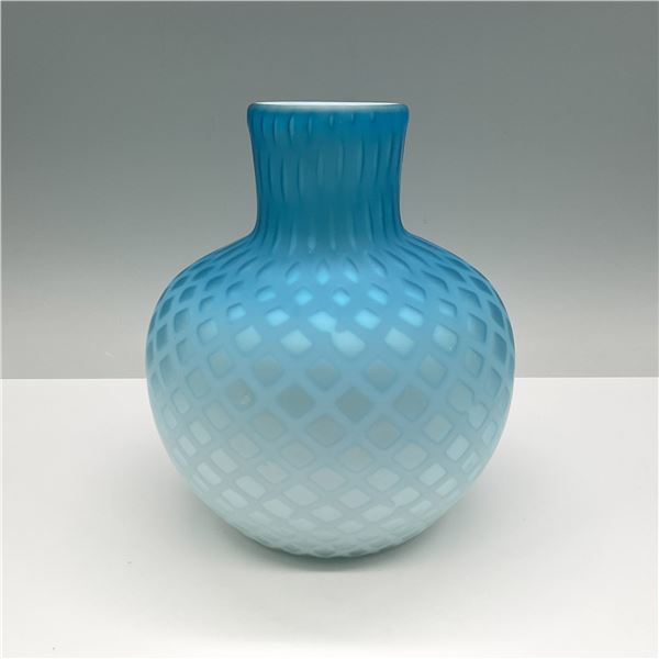 Blue Satin Diamond Quilt Art Glass Vase