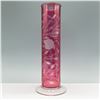 Image 2 : Cranberry Glass Vase with Etched Floral Design