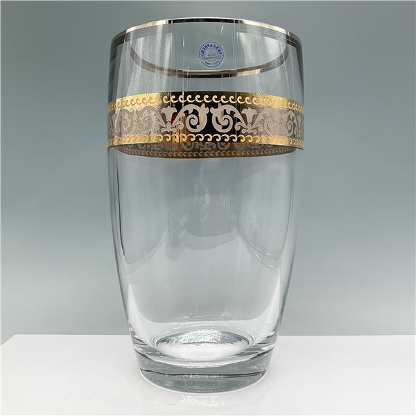 Crystalex Glass Vase, Gold and Silver Etched Design