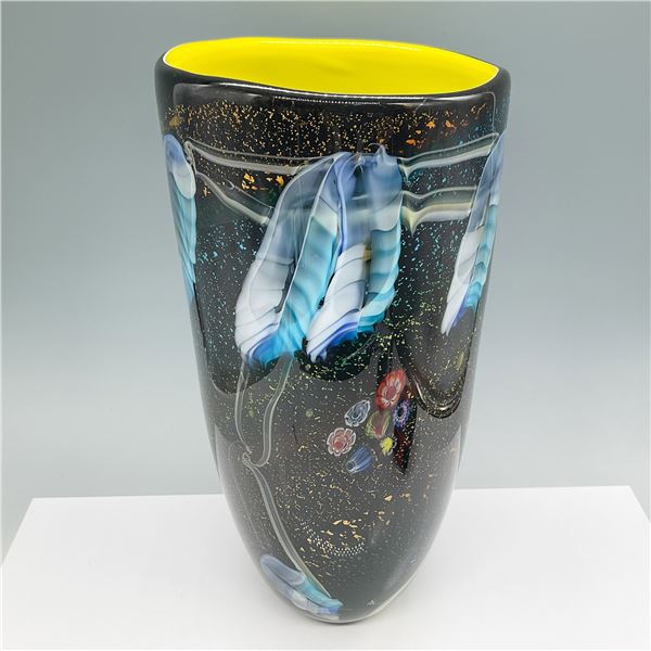 Hand-Blown Venetian Art Glass Vase, Multicolor Floral