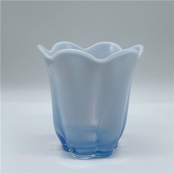 Light Blue Art Glass Vase, Scalloped Rim