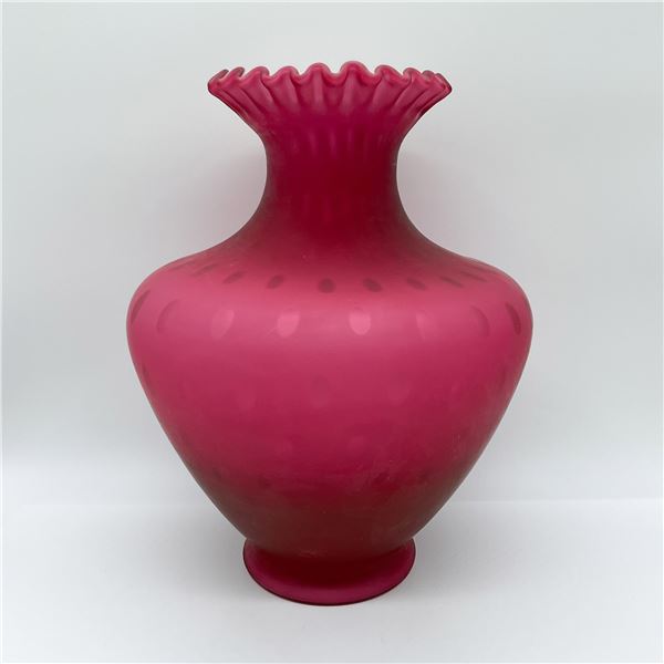 Pink Satin Glass Vase, Polka Dot Pattern