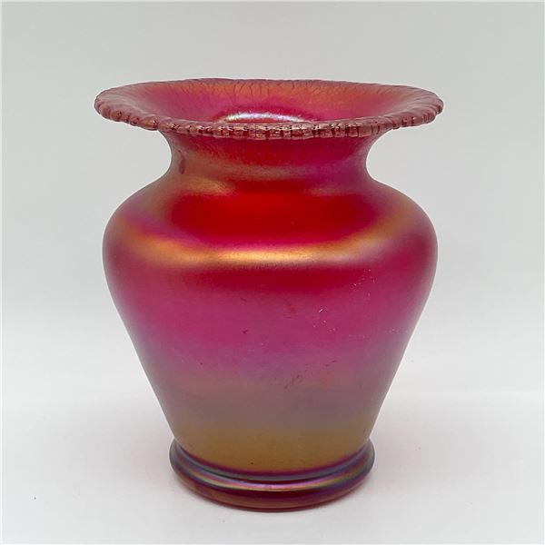 Poschinger Iridescent Art Glass Vase, Red Finish