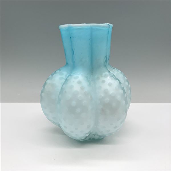 Vintage Blue Opalescent Coin-Dot Glass Vase