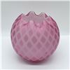 Image 1 : Pink Satin Glass Rose Bowl, Diamond Quilted Pattern