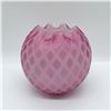Image 2 : Pink Satin Glass Rose Bowl, Diamond Quilted Pattern