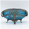 Image 1 : Victorian-Style Blue Glass Bowl w Ornate Metalwork