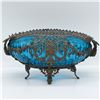 Image 2 : Victorian-Style Blue Glass Bowl w Ornate Metalwork