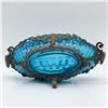 Image 3 : Victorian-Style Blue Glass Bowl w Ornate Metalwork