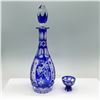 Image 2 : Cobalt Blue Cut-to-Clear Crystal Decanter and Cordial Glass