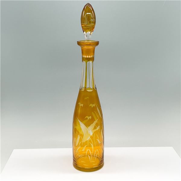 Amber Etched Glass Decanter with Stopper