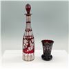 Image 1 : 2pc Bohemian Ruby Cut to Clear Glass Decanter and Goblet