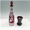 Image 2 : 2pc Bohemian Ruby Cut to Clear Glass Decanter and Goblet