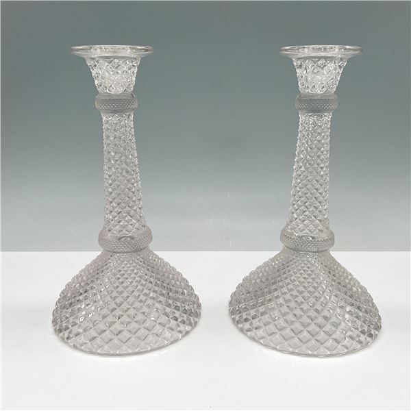 2pc Vintage Pair of Pressed Glass Candlestick Holders