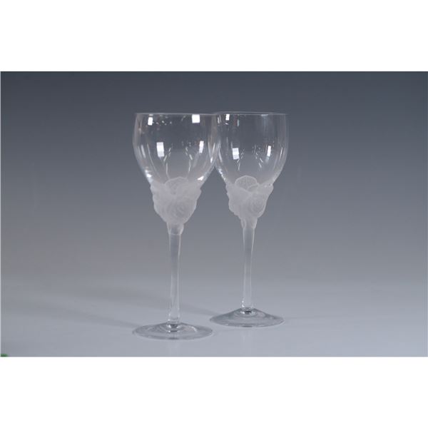 Pair of Christian Dior Rose Crystal Wine Glasses