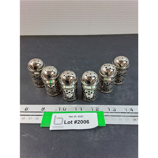 (6) Silver Plated Salt & Pepper Shakers w/Cobalt Blue Glass Inserts