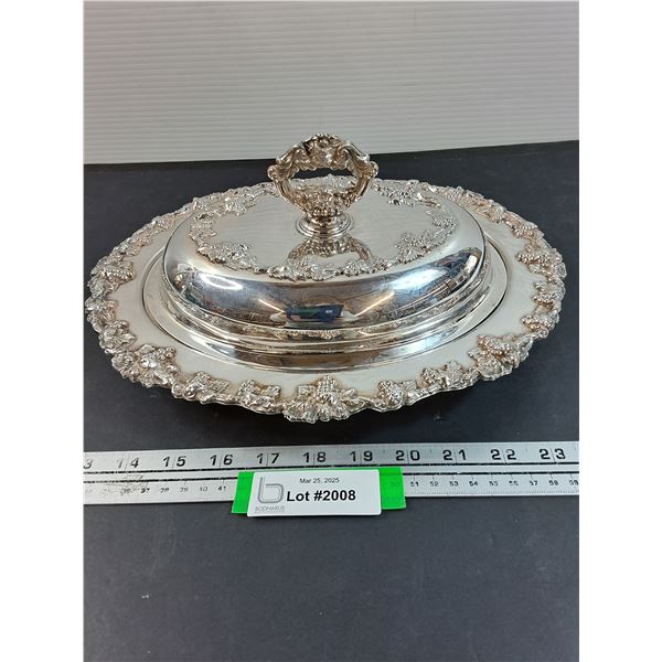 Old English Reproduction Silver Plated Serving Dish w/Lid - 12"  x 9.5"