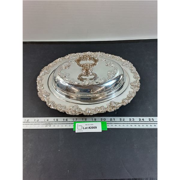 Old English Reproduction Silver Plated Serving Dish w/Lid - 12"  x 9.5"