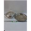 Image 1 : Silver Plated Platter - 12.5" & Serving Bowl Holder & Lid (Lid Handle Has Little Bend)