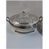 Image 3 : Silver Plated Platter - 12.5" & Serving Bowl Holder & Lid (Lid Handle Has Little Bend)