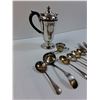 Image 2 : Silver Plated: Coffee Pot, Egg Cup,  (8) Silverware Utensils