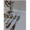 Image 3 : Silver Plated: Coffee Pot, Egg Cup,  (8) Silverware Utensils