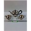Image 1 : Old English Reproduction Silver Plated Tea Pot & Sugar & Creamer Set (Creamer Has Broken Handle)