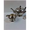 Image 2 : Old English Reproduction Silver Plated Tea Pot & Sugar & Creamer Set (Creamer Has Broken Handle)