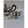 Image 3 : Old English Reproduction Silver Plated Tea Pot & Sugar & Creamer Set (Creamer Has Broken Handle)