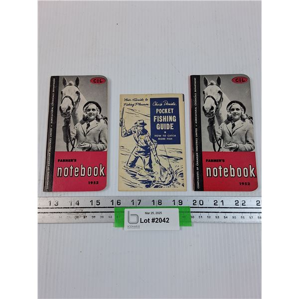 (2) 1952 Farmer's Notebooks & Chuck Davids Poket Fishing Guide