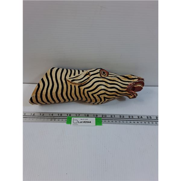 Zebra Wood Carved Head - Wall Mountable - 13" x 4"
