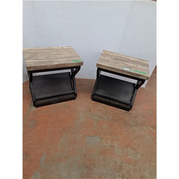 * (2) Marble Style Top & Wood Base End Table Set - CANNOT SHIP