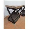 Image 2 : * (2) Marble Style Top & Wood Base End Table Set - CANNOT SHIP