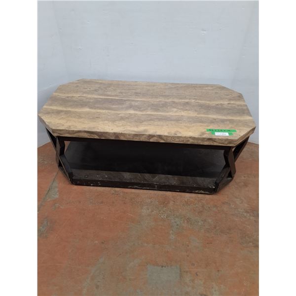 * Marble Style Top & Wood Base Coffee Table on Wheels - CANNOT SHIP