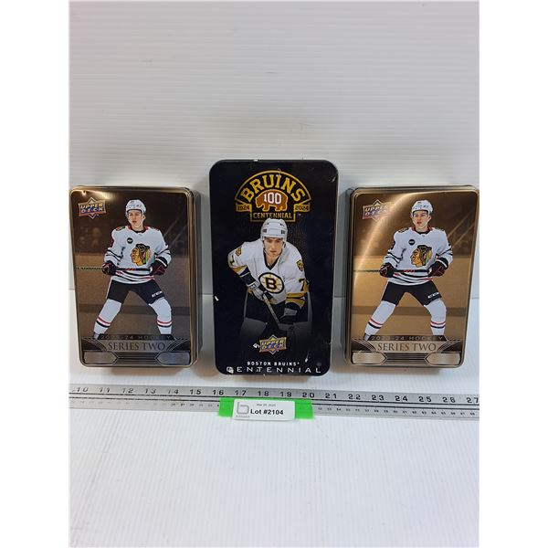 (3) Hockey Collector Tins (Empty): Boston Bruins & Black Hawks