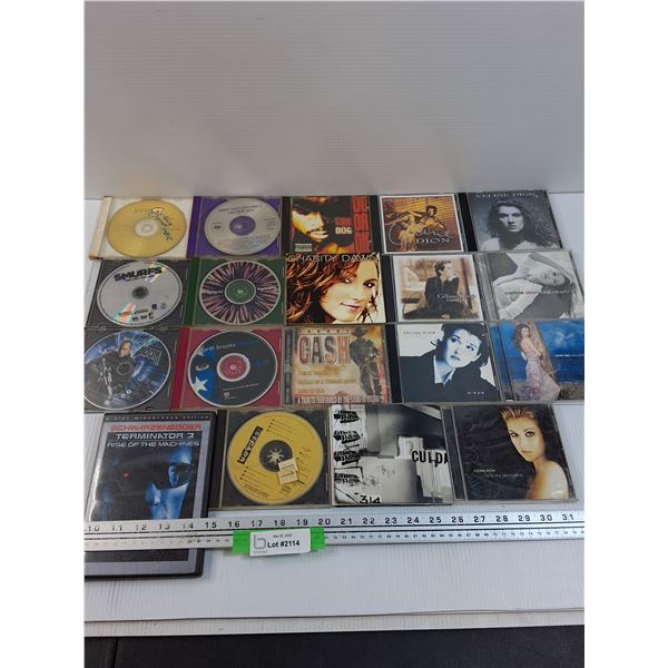 (15) CDS: Celine Dion, Johnny Cash, Misc & (4) DVDS: Doom, Terminator 3, Smurfs, Misc