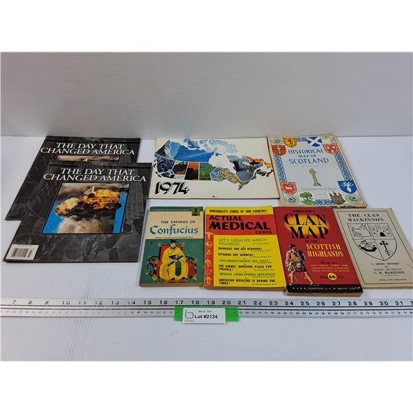 (2) September 11th Magazines, 1974 Calendar, Map of Scotland & Confucius Book, Misc