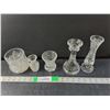 Image 1 : (5) Glass Items- Vases, Candleholder, Candy Dishes